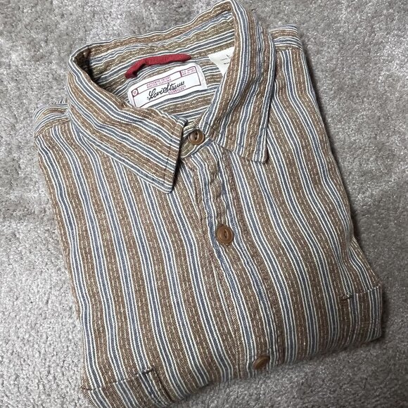 Levis Brown & Blue Striped Button-Up Shirt L 100% Cotton Mens Western Workwear - Picture 2 of 8